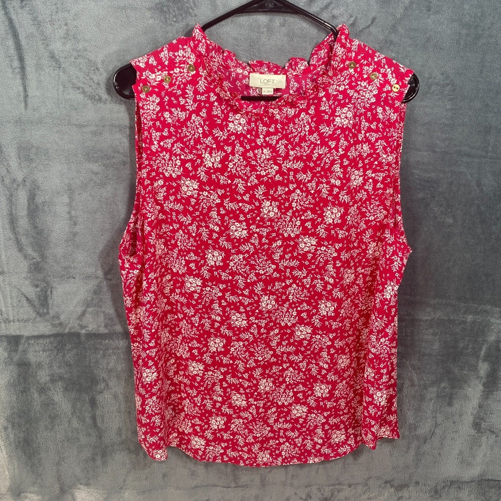 Loft Outlet Tank Top Womens XL Ruffle Mock‎ Neck Floral Cami Top Button Accent
